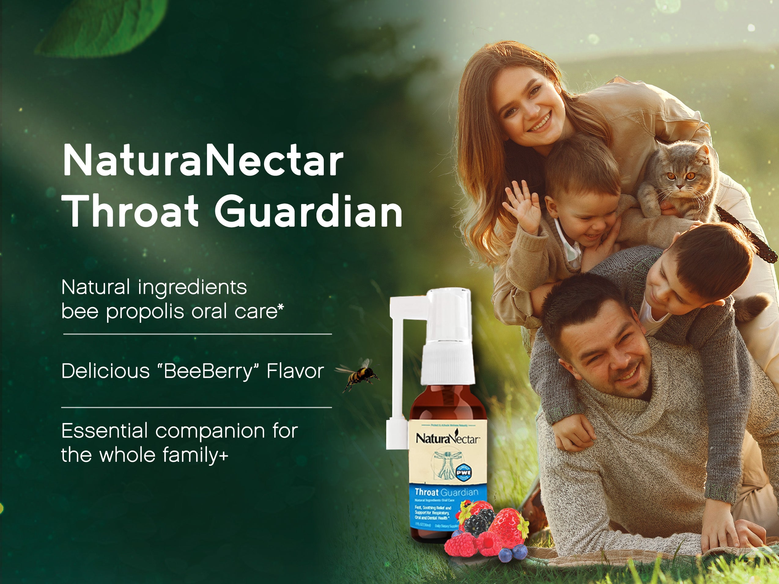 Multi-Propolis Throat Spray, Alcohol & Propylene Glycol Free, BeeBerry Flavor 1 fl oz (30 mL) | Pack of 3
