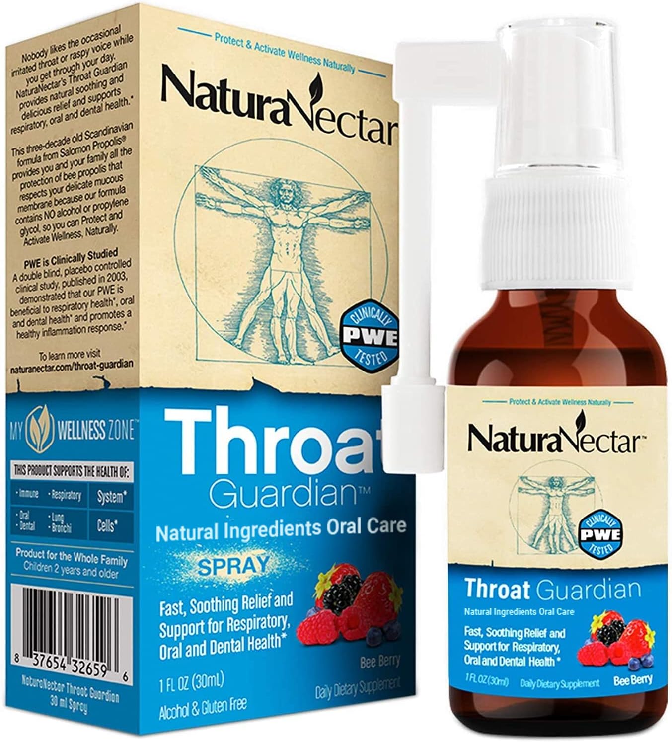 Throat Guardian™ Spray, 30 mL | With Clinically Tested Propolis Water Extract | BeeBerry Flavor | 1 Fl Oz Glass Bottle