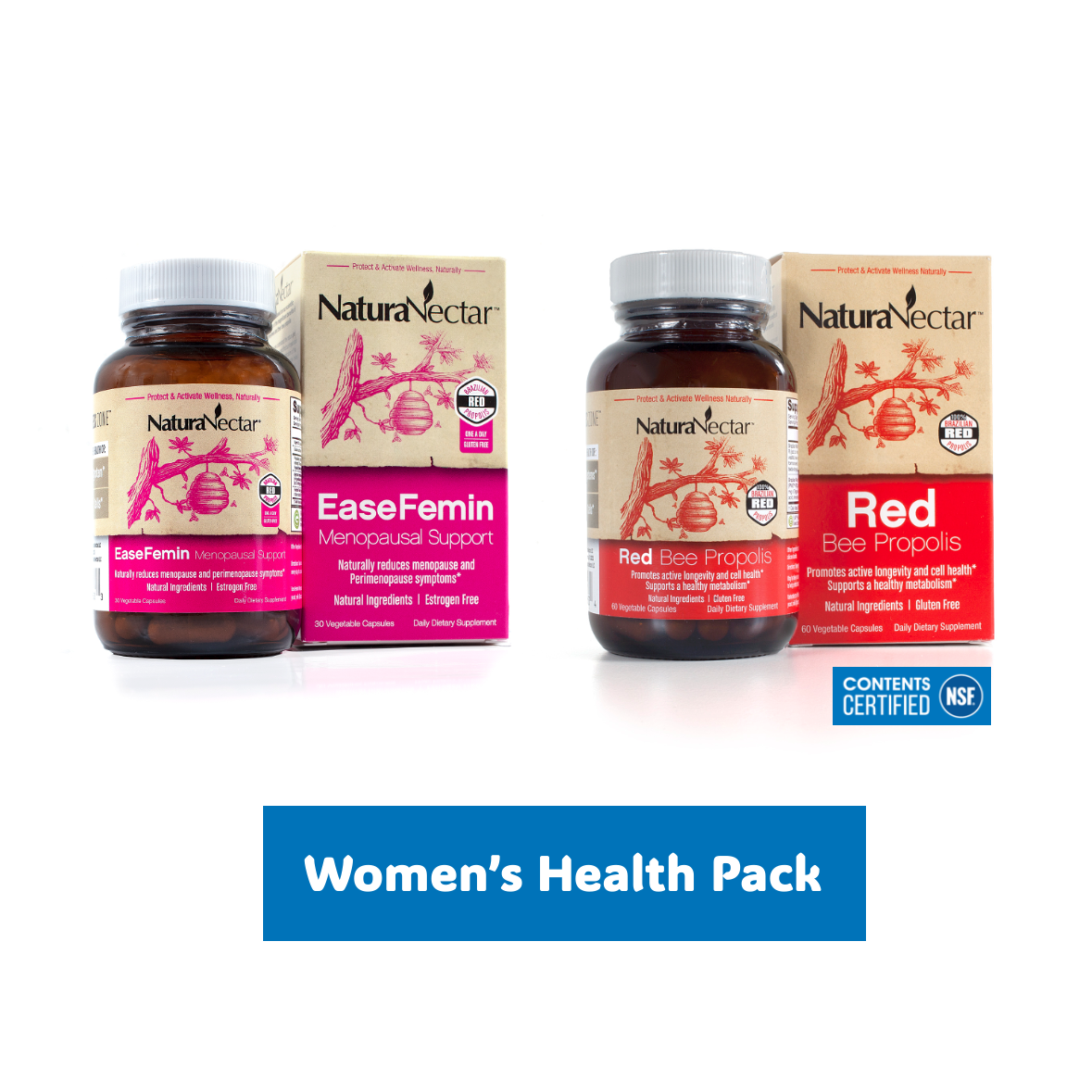 NaturaNectar Women's Health BUNDLE | EaseFemin 30 Veggie Caps, Red Bee Propolis 60 Veggie Caps
