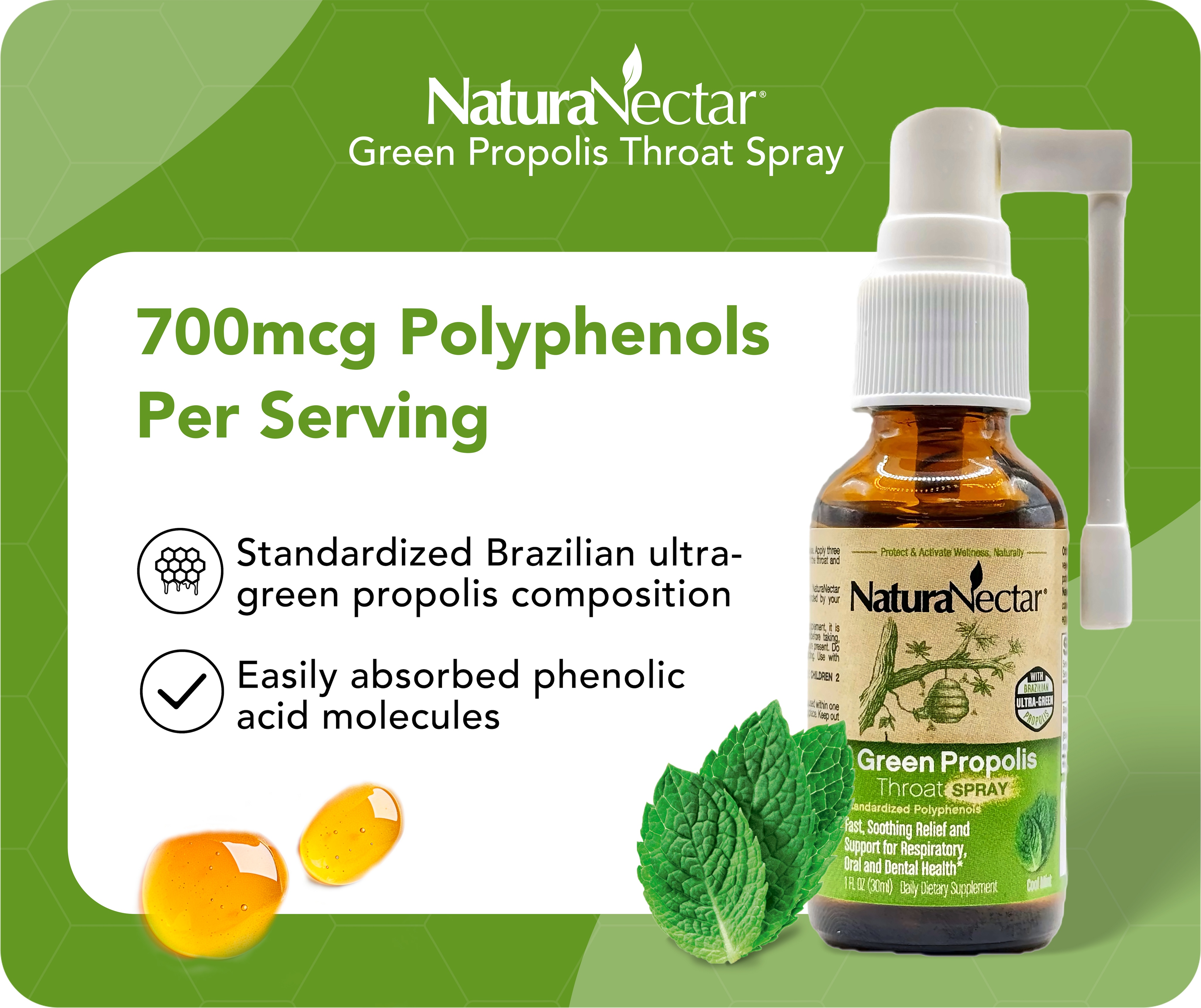 Green Propolis for Throat Spray, Cool Mint, 30 mL