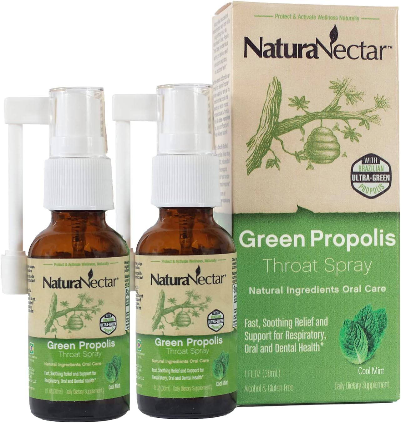 Green Propolis Throat Spray – Organic aromatic acids to support throat* & immune health*. A daily companion for throat comfort. Cool mint flavor | Pack of 2