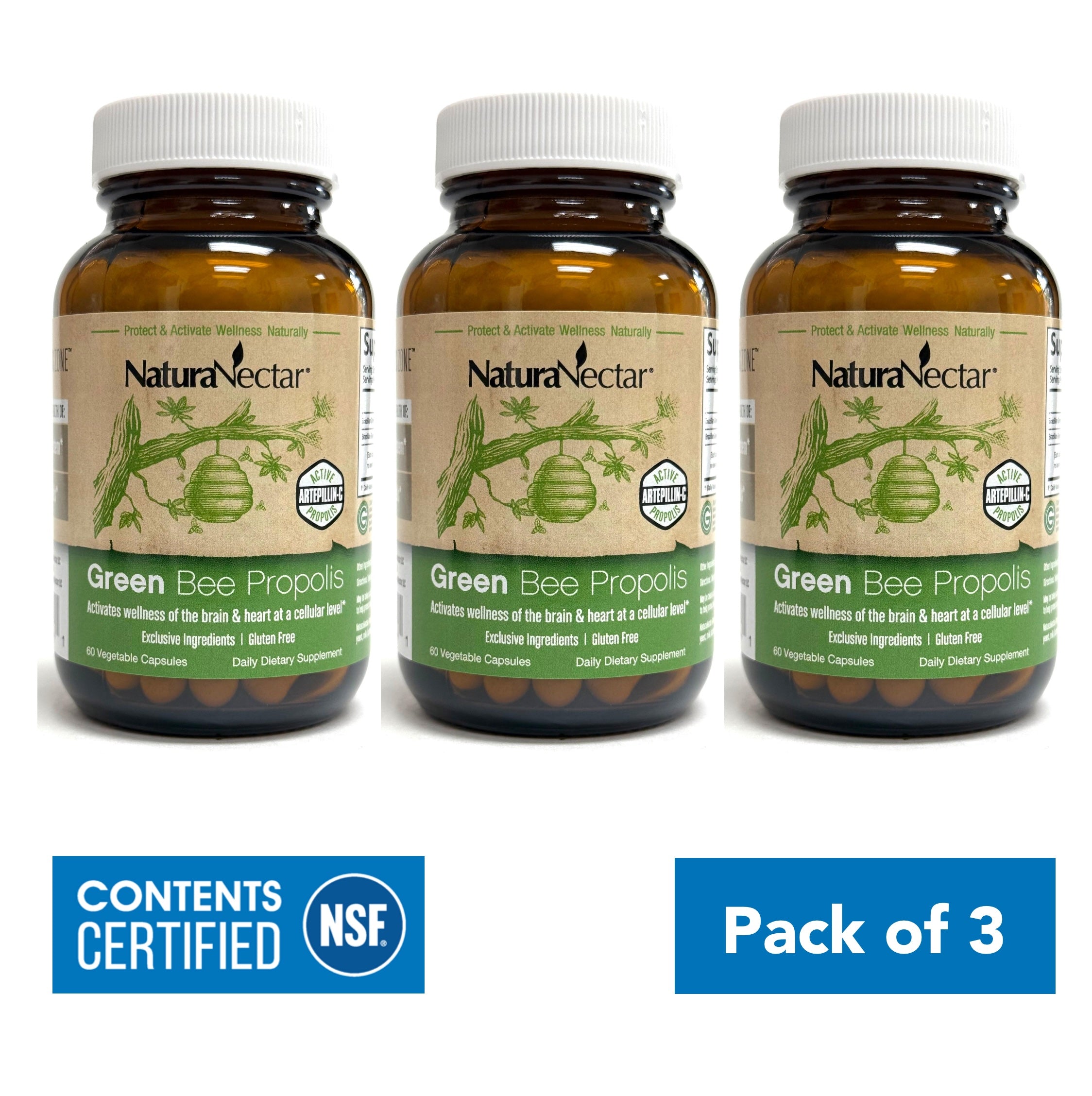 Green Bee Propolis, NSF Contents Certified, 60 Capsules | Pack of 3