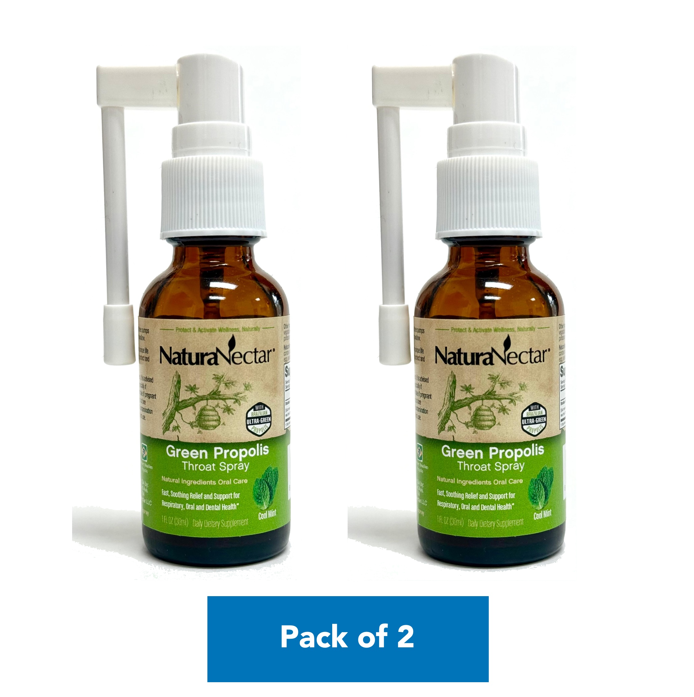Throat Propolis Spray - Green Propolis, Cool Mint, 30 mL | Pack of 2