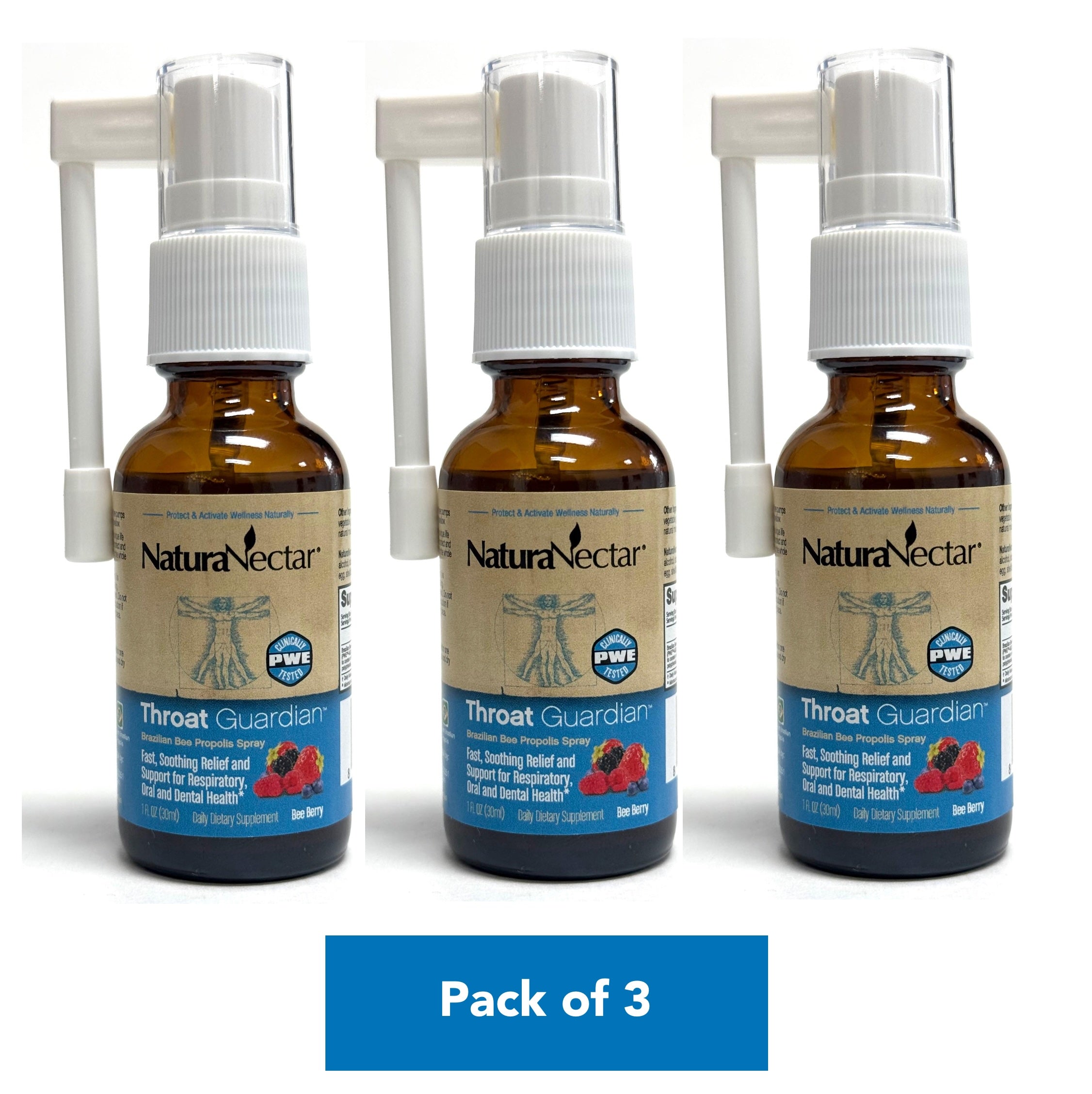 Bee Propolis Throat Spray, Alcohol & Propylene Glycol Free, BeeBerry Flavor 1 fl oz (30 mL) | Pack of 3