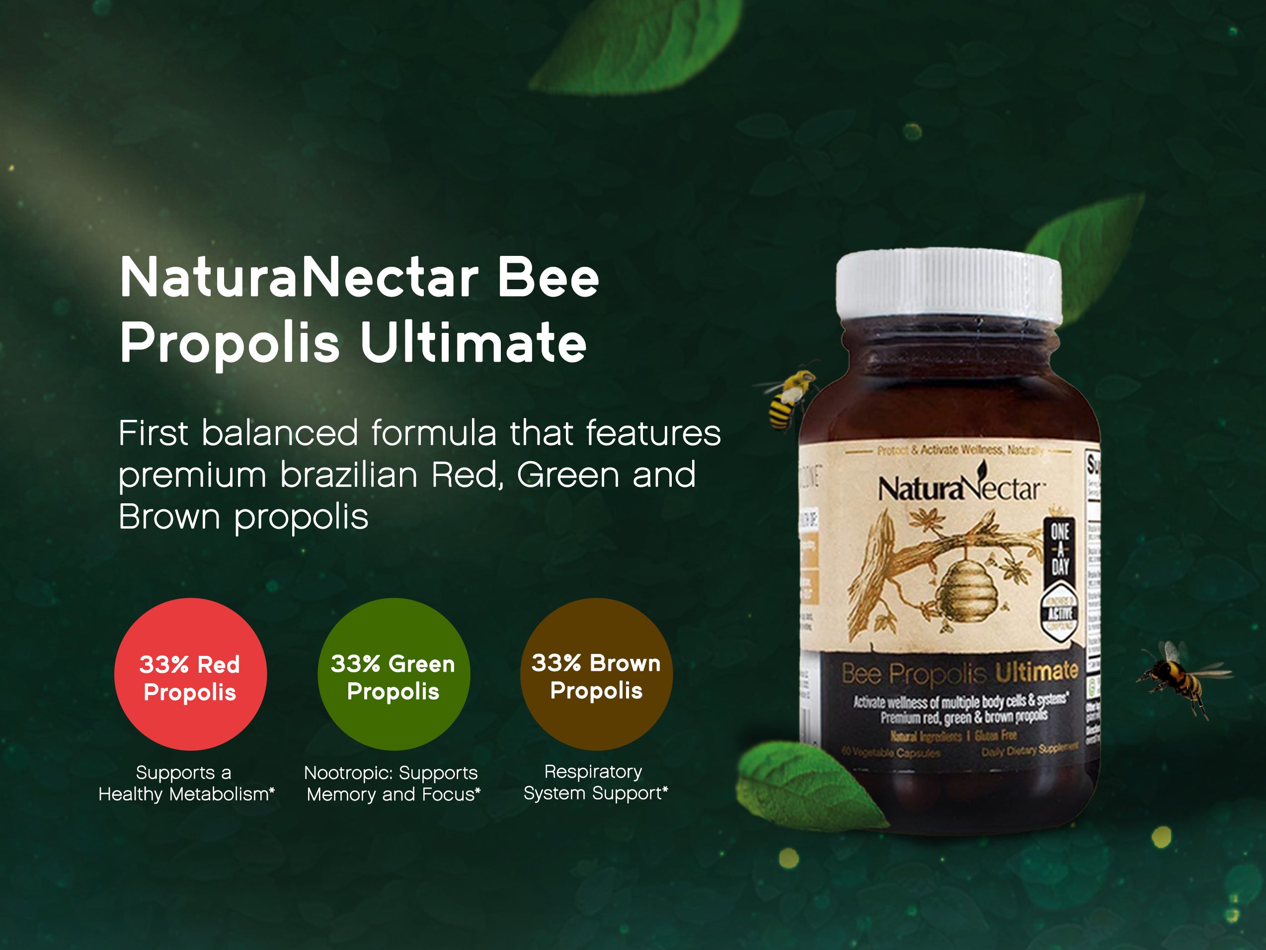 Bee Propolis Ultimate - Blanket your body’s cells and systems with more than 20mg/dose of the most complete & standardized health-promoting propolis compounds  | Pack of 3