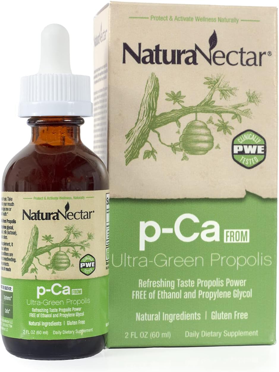 p-Ca FROM Ultra-Green Propolis, 60 mL | Drops of Brazilian Green Bee Propolis | FREE of Ethanol & Propylene Glycol | 2 Fl Oz Glass Bottle + Pipet